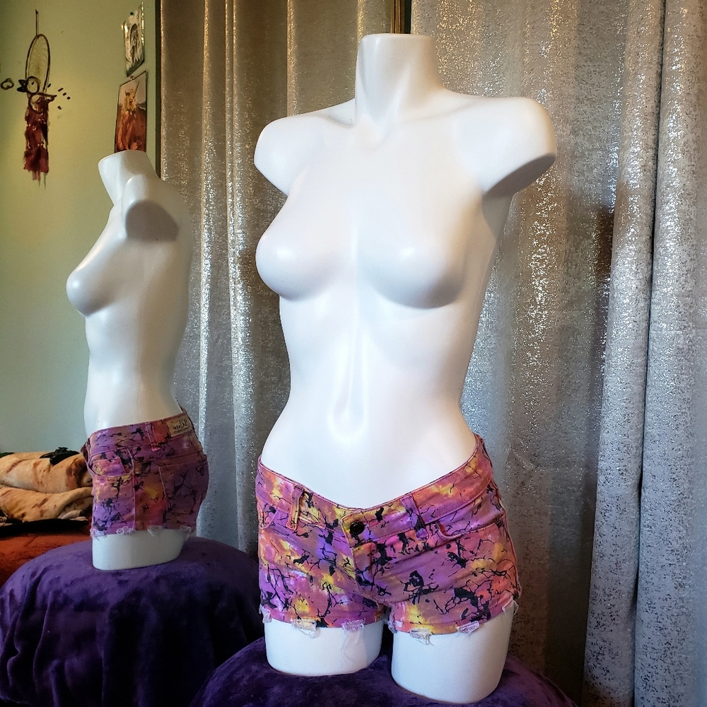 Pink/Purple stretchy denim shorts